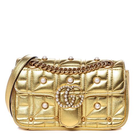 gucci metallic matelasse pearl studded mini gg marmont bag gold|gucci marmont mini crossbody bag.